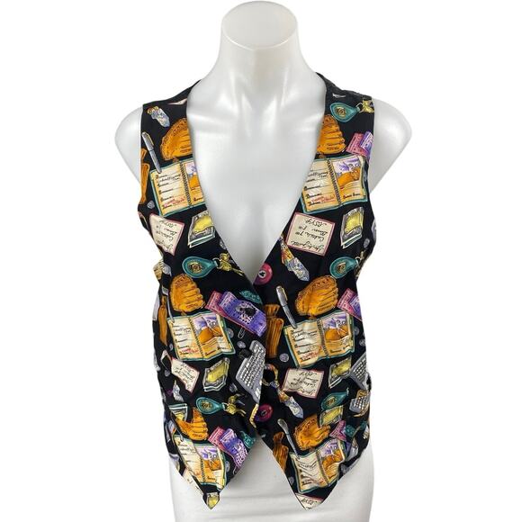 Vintage Nicole Miller Multicolor 100% Silk Graphic Print Sleeveless Vest Top XL - Picture 1 of 4